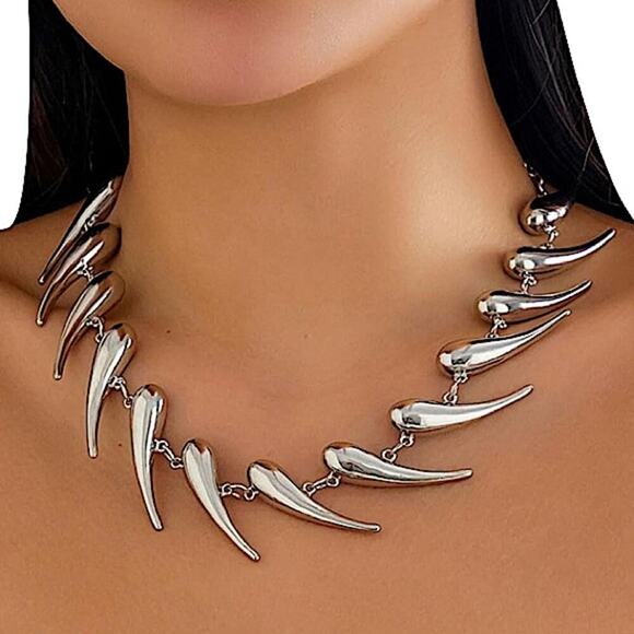Stainless Steel Spiked Statement Choker Necklace - Picture 1 of 10